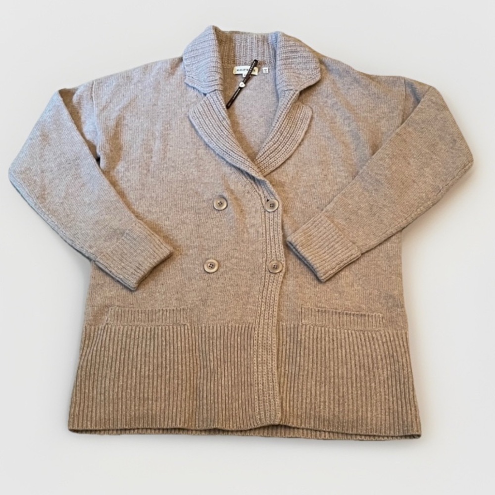 Repeat Cozy Taupe Double-Breasted Long Sleeve Cashmere Cardigan Medium